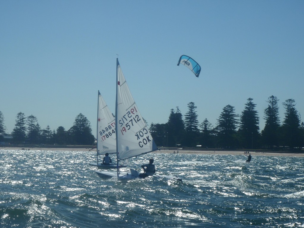 Helema Williams from the Cook Islands enjoys the long downwind back to the club - 2011 Australian Laser Championship © ALCA Media