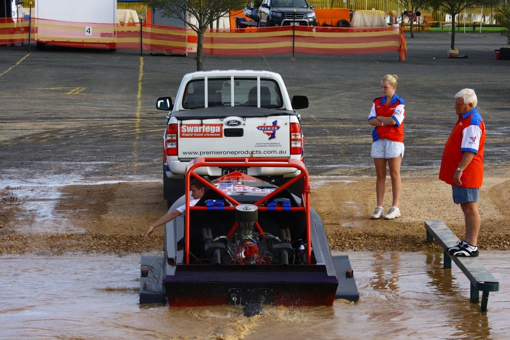 The crew Noel,Matt and Catie checking that all is well before the start of the day. - Australian V8 Jetsprint Series photo copyright Mick Thomas taken at  and featuring the  class