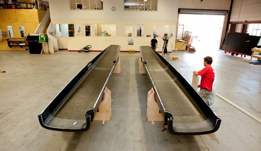 Construction of the AC45 catamaran at Core Builders composite - First hull coming out of its mould © Ivor Wilkins/www.americascup.com www.americascup.com
