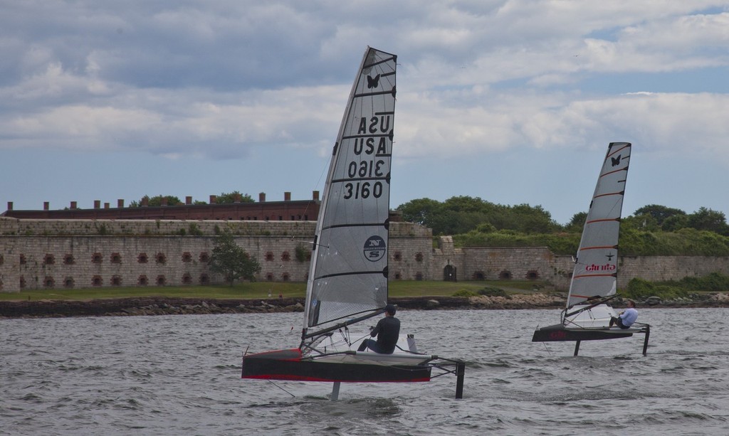 Two Moths off Fort Adams during the Luncheon. The new America’s Cup class?? © Daniel Forster http://www.DanielForster.com