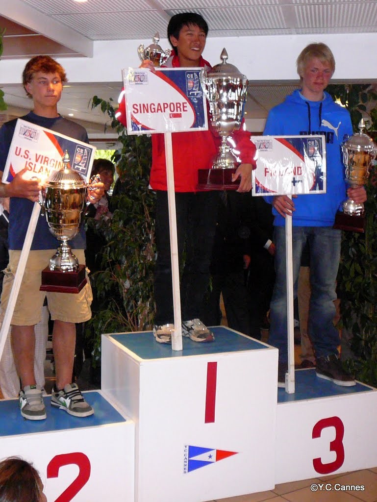 Darren Choy of Singapore wins his second consecutive Byte CII World Championship, 2nd place Ian Barrows (USVI),  3rd place Kaarle Tapper (FIN) - BYTE CII World Championship 2010 and 2010 Youth Olympic Games Open Qualifier - Cannes, France photo copyright Byte Class http://bytechamps.org/ taken at  and featuring the  class