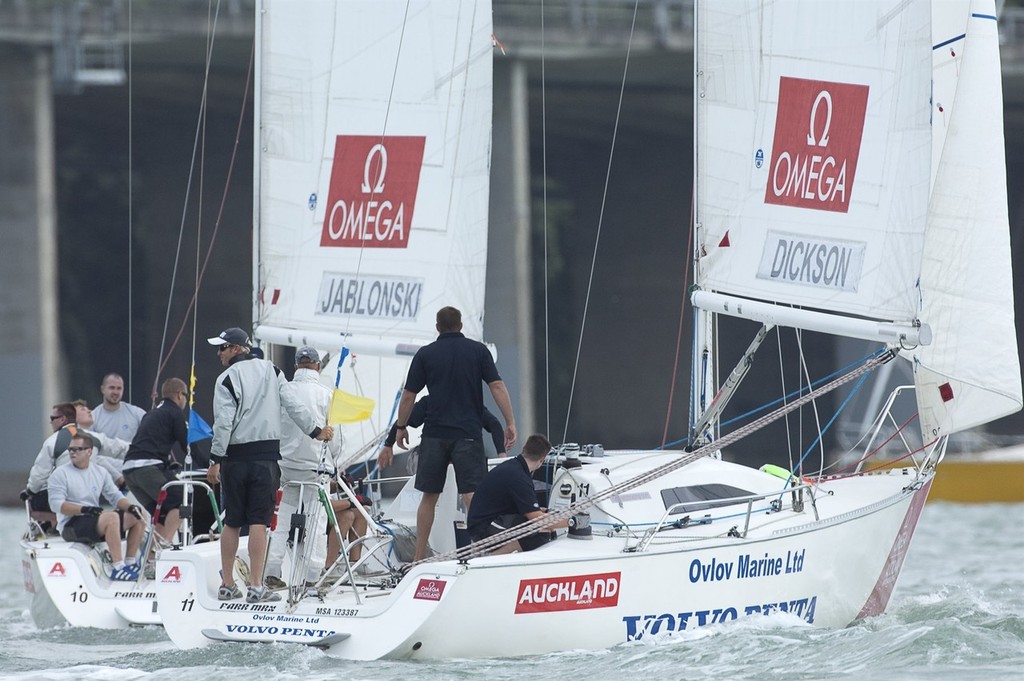 Chris Dickson versus Karol Jablonski, RR1. Omega Auckland Match Race Regatta. 4/3/2010 © Chris Cameron/ETNZ http://www.chriscameron.co.nz