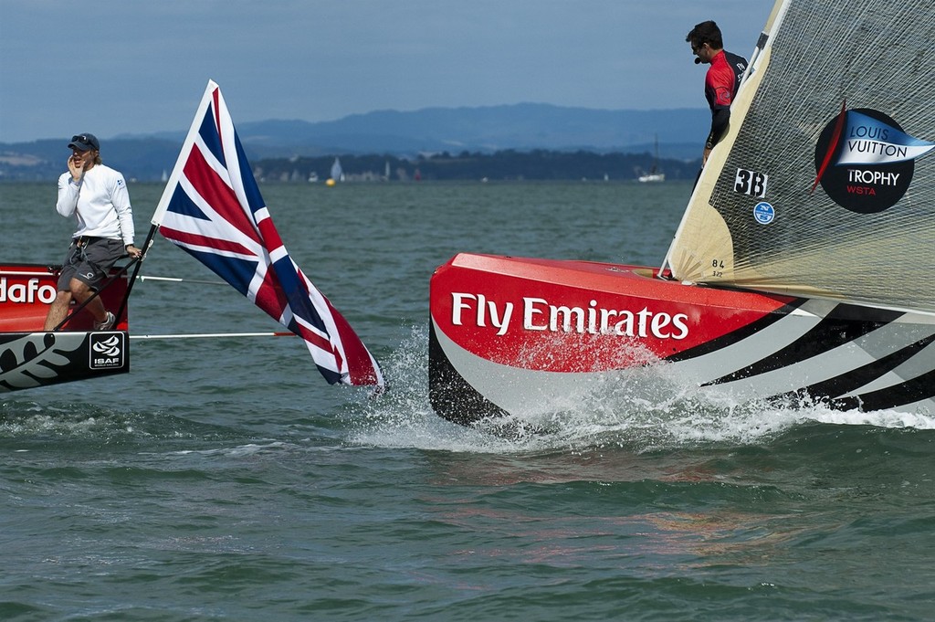 Emirates Team New Zealand practices for the Louis Vuitton Trophy with Team Origin. 7/3/2010 &copy; Chris Cameron/ETNZ http://www.chriscameron.co.nz