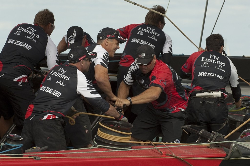 Emirates Team New Zealand practices for the Louis Vuitton Trophy with Team Origin. 7/3/2010 &copy; Chris Cameron/ETNZ http://www.chriscameron.co.nz