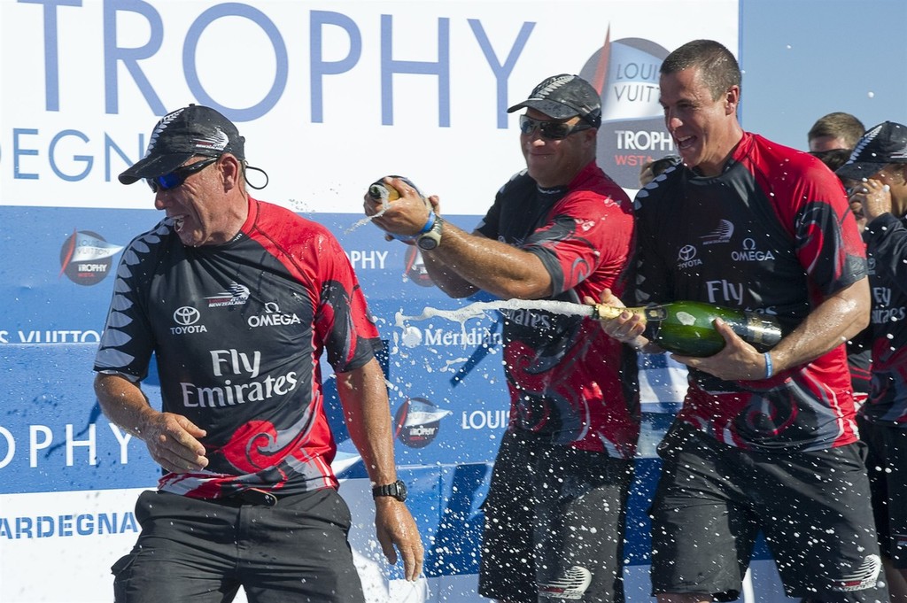 Emirates Team New Zealand CEO Grant dalton addresses the crowd after the teams 3 - 2 win over Synergy (RUS) in the finals. Louis Vuitton Trophy. La Maddalena, Sardinia, Italy. 6/6/2010 © Chris Cameron/ETNZ http://www.chriscameron.co.nz