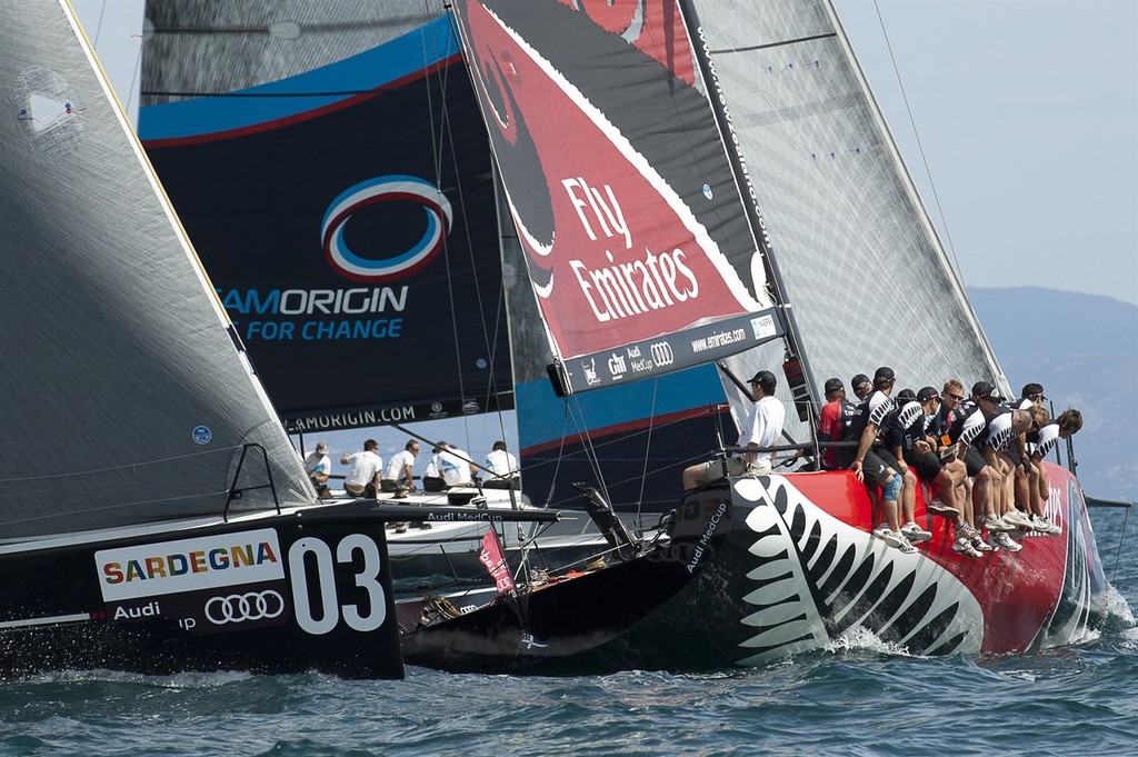 Emirates Team New Zealand and Team Origin (GBR).Race one on Day one of the Trophy of Sardinia, Audi MedCup 2010. 21/9/2010 © Chris Cameron/ETNZ http://www.chriscameron.co.nz