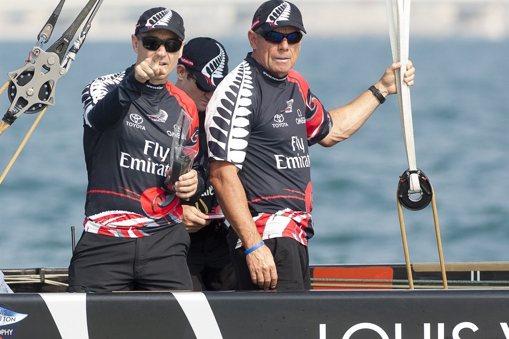 Emirates Team New Zealand COO Kevin Shoebridge and CEO Grant Dalton before their round robin two match against Synergy (RUS). Louis Vuiton Trophy Dubai. November 2010 © Chris Cameron/ETNZ http://www.chriscameron.co.nz