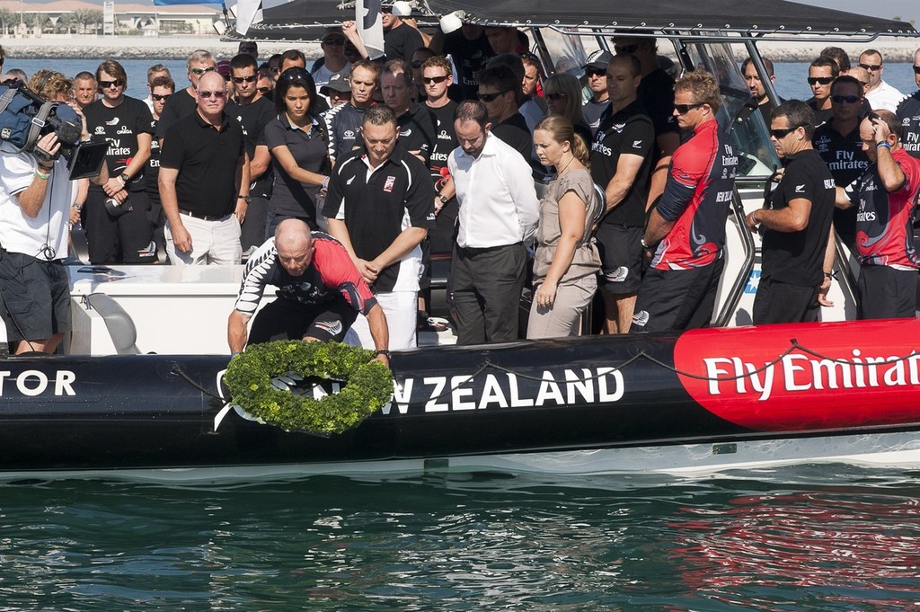 Emirates Team New Zealand and Kiwis from the other competing teams hold a ceremony to comemorate the deaths of the miners killed in the Pike river tragedy. Louis Vuiton Trophy Dubai. 25/11/2010 &copy; Chris Cameron/ETNZ http://www.chriscameron.co.nz