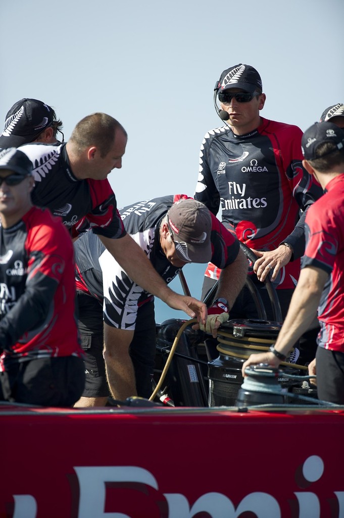 Emirates Team New Zealand celebrate their 2-0 victory over BMW Oracle Racing in the finals of the Louis Vuiton Trophy Dubai © Chris Cameron/ETNZ http://www.chriscameron.co.nz