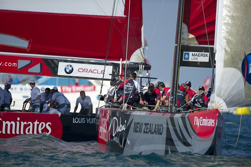 Emirates Team New Zealand sail against BMW Oracle Racing in the final of the Louis Vuiton Trophy Dubai. 27/11/2010 photo copyright Chris Cameron/ETNZ http://www.chriscameron.co.nz taken at  and featuring the  class