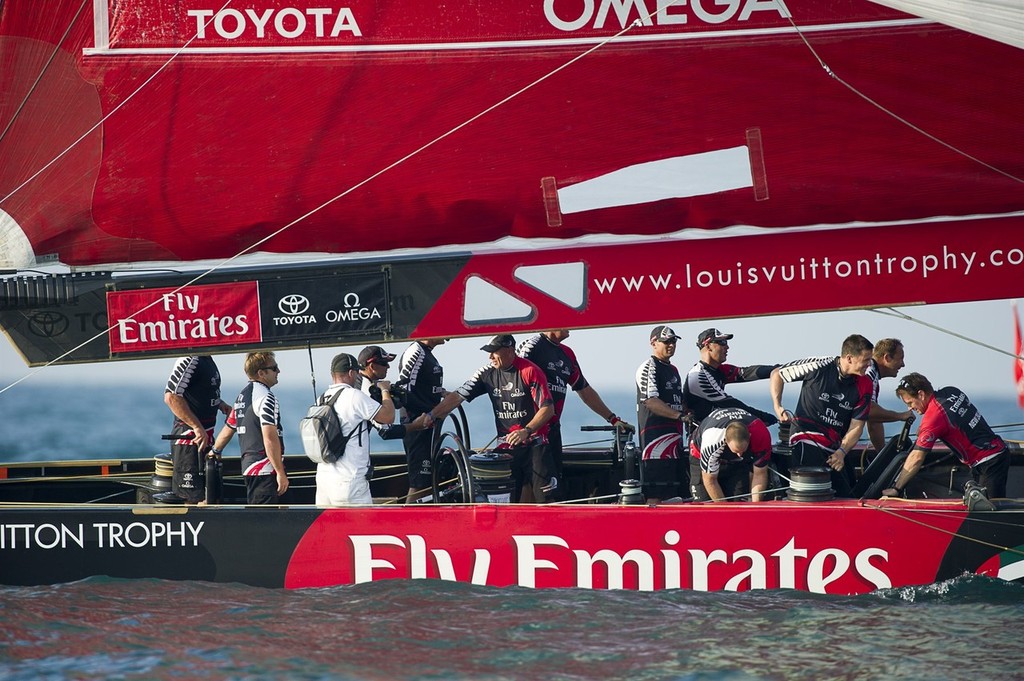 Emirates Team New Zealand celebrate their 2-0 victory over BMW Oracle Racing in the finals of the Louis Vuiton Trophy Dubai. 27/11/2010 photo copyright Chris Cameron/ETNZ http://www.chriscameron.co.nz taken at  and featuring the  class