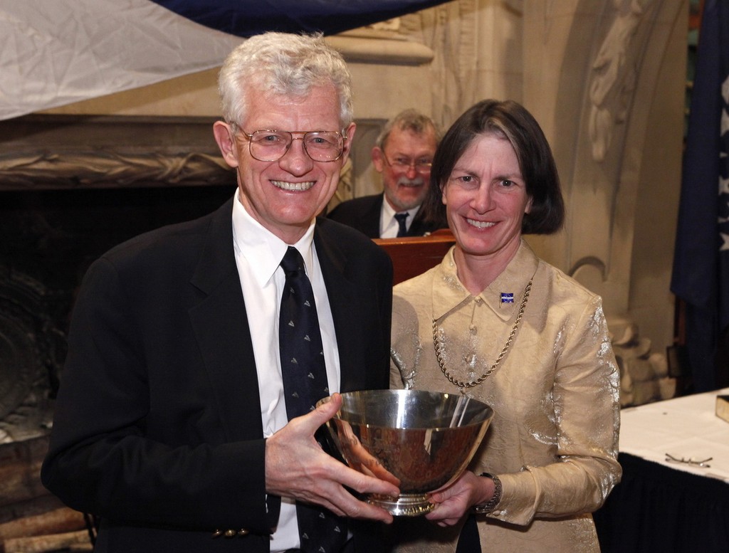 John Rousmaniere accepts the Cruising Club of America's Richard S. Nye Trophy from CCA Commodore Sheila McCurdy. - Cruising Club of America's Annual Awards presented in New York City 2010 (Photo: Dan Nerney) photo copyright Dan Nerney  taken at  and featuring the  class