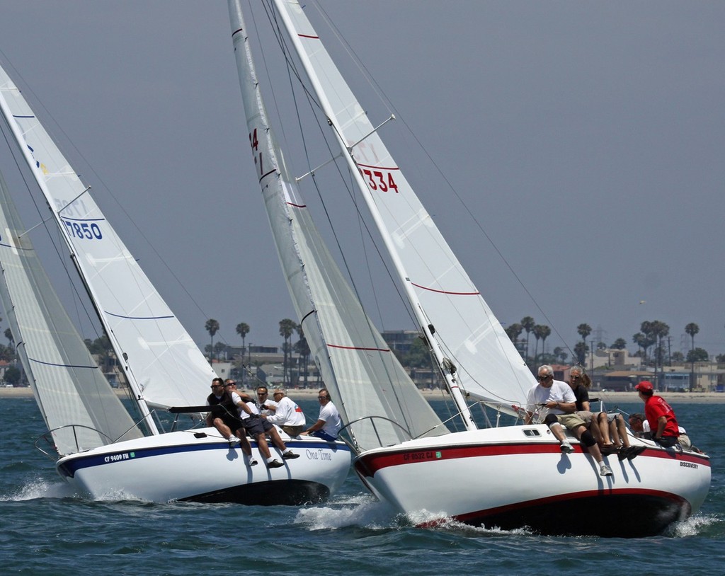 Close racing between first-place finisher Art Melendres’ “One Time” (l) and second-place Brad Willingham and Scott Cloud’s “Discovery” (r) in the 2010 Cal 25 Regional Championship. - 2010 Cal 25 Regional Championship  © Rick Roberts 