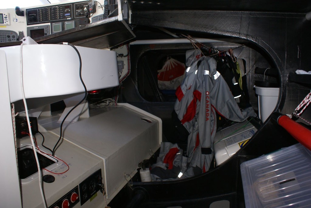 Looking forward on the starboard side - engine box to the left, liferaft straight ahead: O Canada - Open 60, Auckland April 2010 © Richard Gladwell www.photosport.co.nz