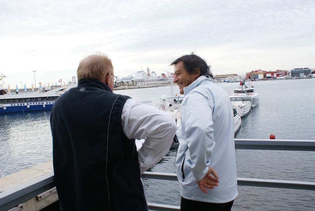 Animation Research Ltd’s founder, Ian Taylor (right) talks with TVNZ’s Martin Tasker before the 33rd America’s Cup in Valencia - photo © Richard Gladwell www.photosport.co.nz