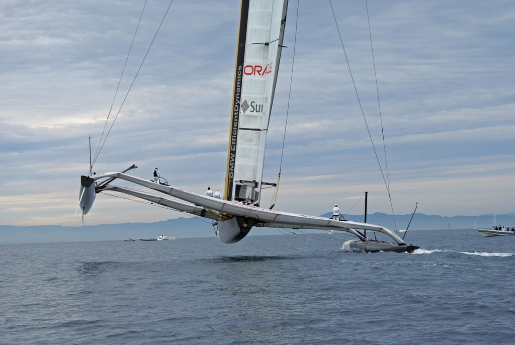 Heavy camber induced in the wing to get the main hull flying in very light airs © SW
