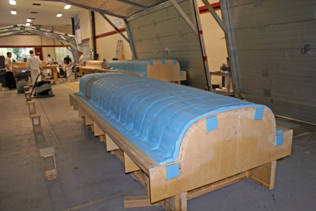 Epoxy puttied hull section awaiting milling - Core Composites - AC45 construction 5 October 2010 © Richard Gladwell www.photosport.co.nz