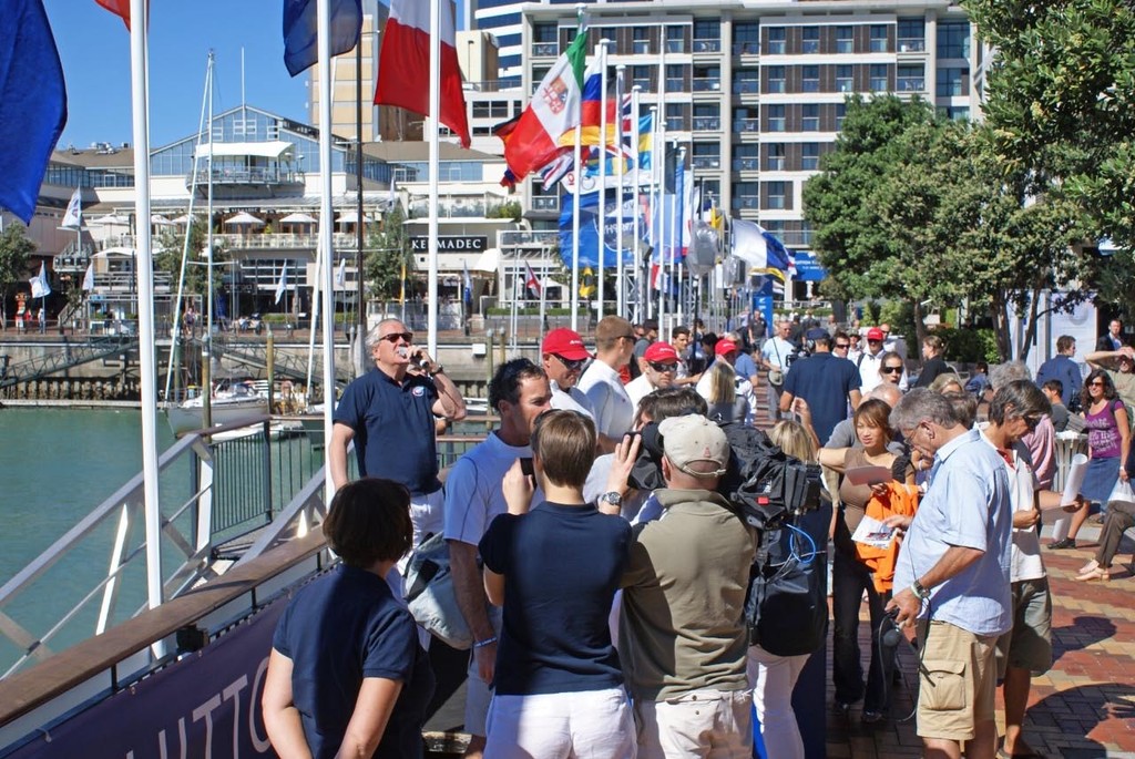 The international media at work in the Viaduct harbour after the first of the Elimination Races &copy; Richard Gladwell www.photosport.co.nz