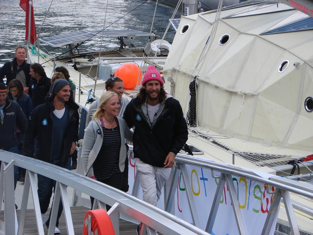 Plastiki crew are welcomed ashore in  Sydney © BW Studios