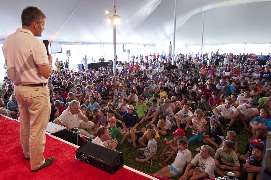 No shortage of fans and enthusiasm in Newport RI as Russell Coutts speaks at the 33rd America’s Cup - BMW ORACLE Racing - East Coast Victory Tour - Day 4 © BMW Oracle Racing Photo Gilles Martin-Raget http://www.bmworacleracing.com