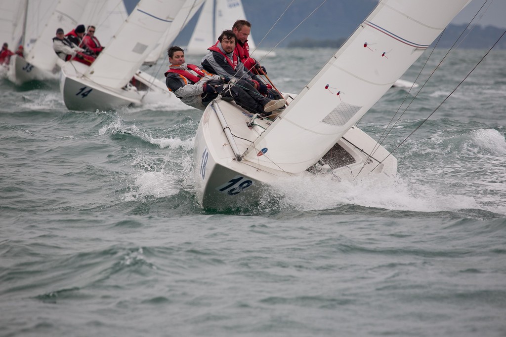 Mooloolaba skipper David Turton, ``Harold Holt``, winner of race 3 Day 2, leading the fleet, Etchells Australasian Winter Championship 2011 - photo © Kylie Wilson Positive Image - copyright http://www.positiveimage.com.au/etchells