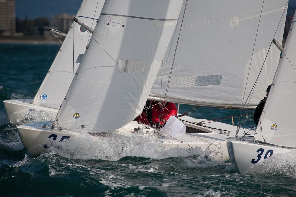 Action at the top mark, race 5, Etchells Australasian Winter Championship 2011 © Kylie Wilson Positive Image - copyright http://www.positiveimage.com.au/etchells