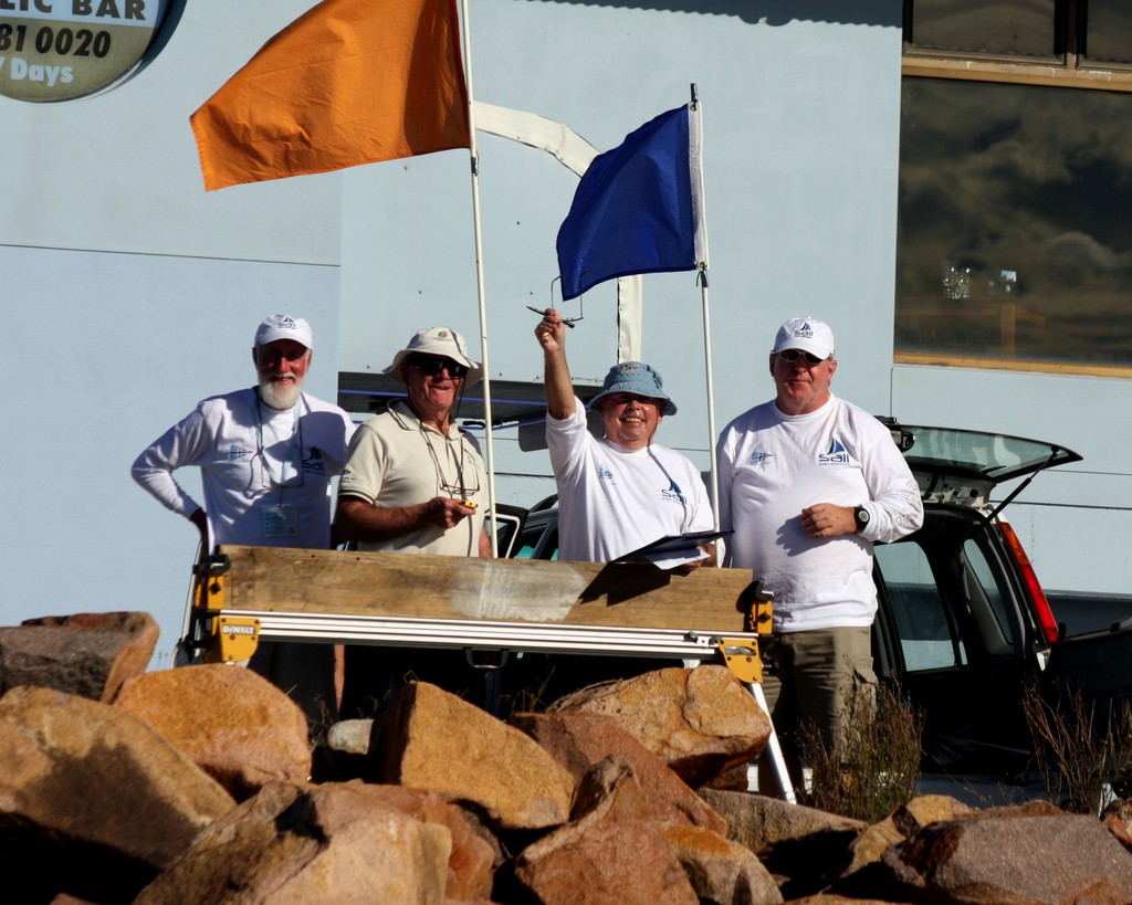 Finish line committee - Commodore's Cup day 3 Sail Port Stephens 2011  
 photo copyright Sail Port Stephens Event Media taken at  and featuring the  class