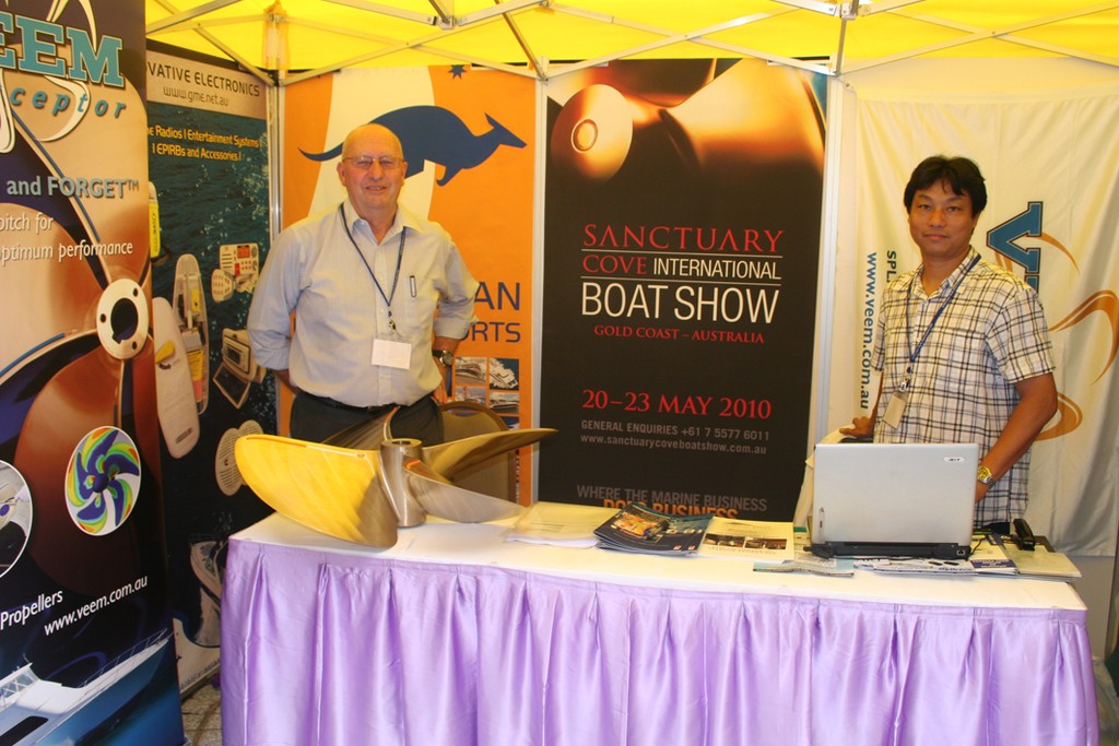 A slice of home in Hong Kong - marine rep, Paul Frampton displaying product from Veem and Marine Tech Industries, AIMEX and Sanctuary Cove Boat Show. photo copyright Jeni Bone taken at  and featuring the  class
