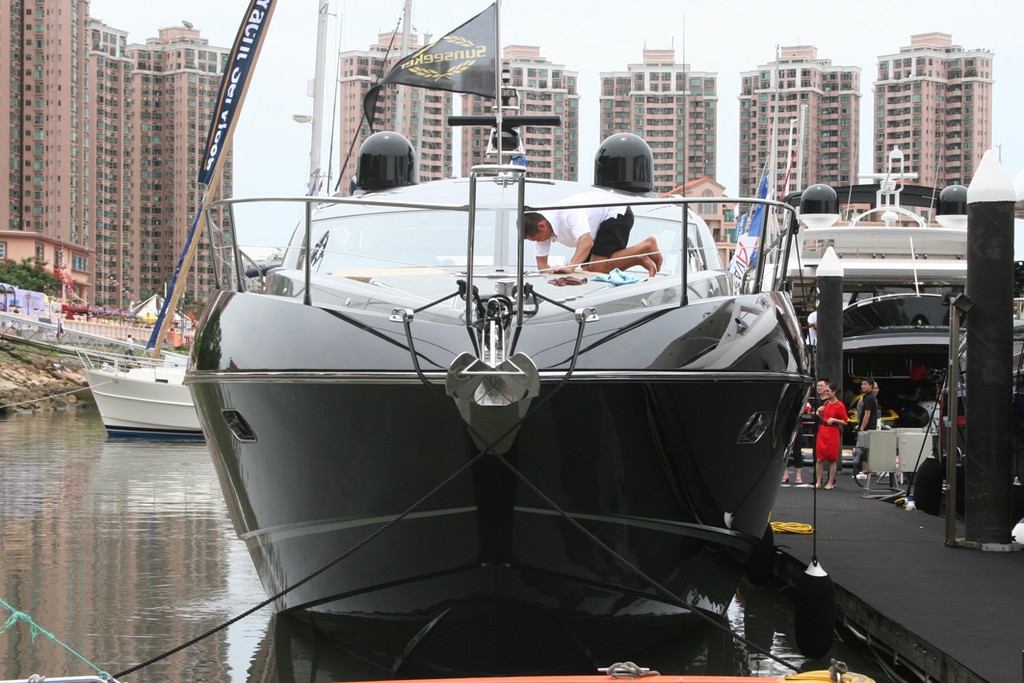 GC HK Boat Show Sunseeker mopping up photo copyright Jeni Bone taken at  and featuring the  class