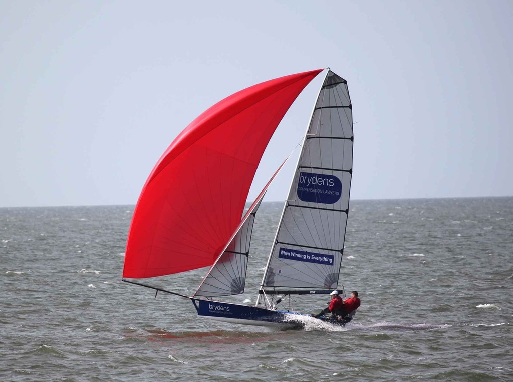 Heat3-16' Skiffs-Brydens Compensation Lawyers skippered by Lee Knapton 2nd placed after 3 races - 16' & 13' Skiffs National Championship, Manly, Brisbane photo copyright Michael Chittenden  taken at  and featuring the  class