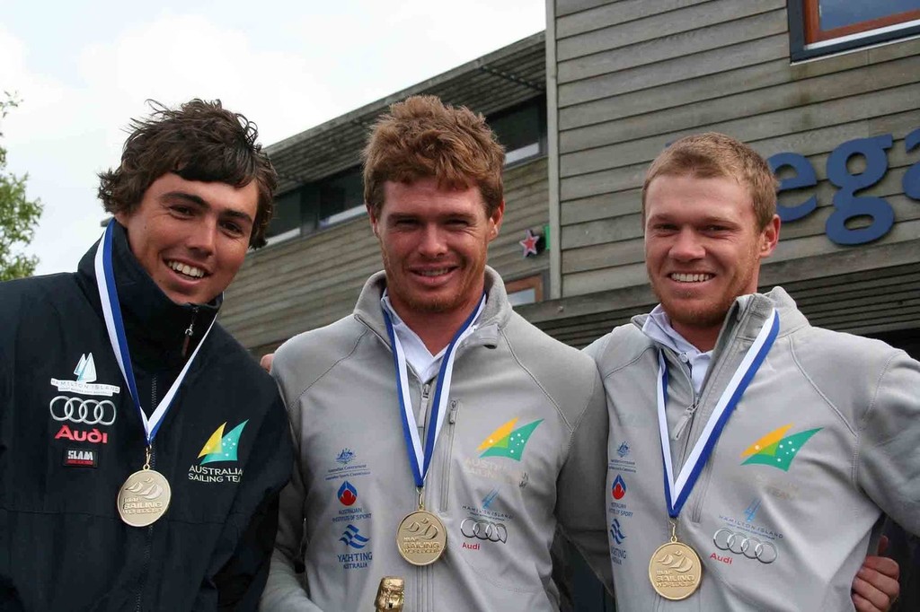 Iain Jensen with Tom Slingsby and Nathan Outteridge photo copyright Craig Heydon taken at  and featuring the  class