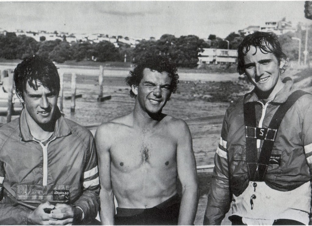 Iain Murray (left) 18yrs, Ian Souter and Shane Corbett after their 18ft skiff win in Auckland © SW