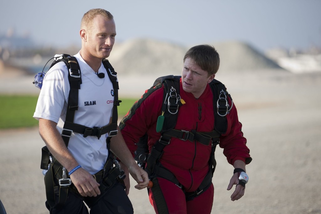 21/11/2010 - Dubai (UAE) - Dubai Louis Vuitton Trophy - Day off - James Spithill and Peter Lester go paragliding***21/11/2010 - Dubai (UAE) - Dubai Louis Vuitton Trophy -  - Day off - James Spithill and Peter Lester go paragliding photo copyright Sky Dive Dubai http://www.skydivedubai.ae/ taken at  and featuring the  class