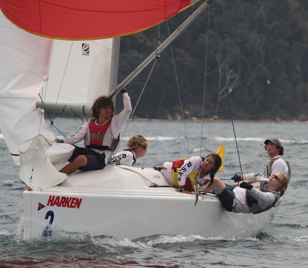 Jordan Reece and his RSYS crew on the final day of the 2009 Harken where he finished fourth - by Tom Spithill - 18th HARKEN International Youth Match Racing Championships photo copyright Tom Spithill taken at  and featuring the  class