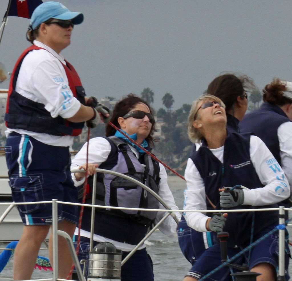 Colleen Cooke (at helm) and her teammates from Southwestern Yacht Club focus on staying in their zone on their way to winning the 2010 Linda Elias Memorial Women’s One-Design Challenge. © Rick Roberts 
