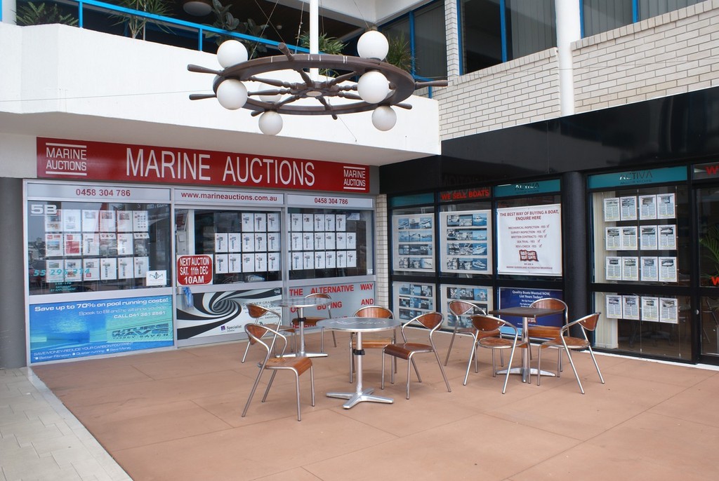 The Runaway Bay Marina office office of Marine Auctions is usually a hive of activity, but it's all quiet when there's 'auction action' going on. photo copyright Bob Wonders taken at  and featuring the  class