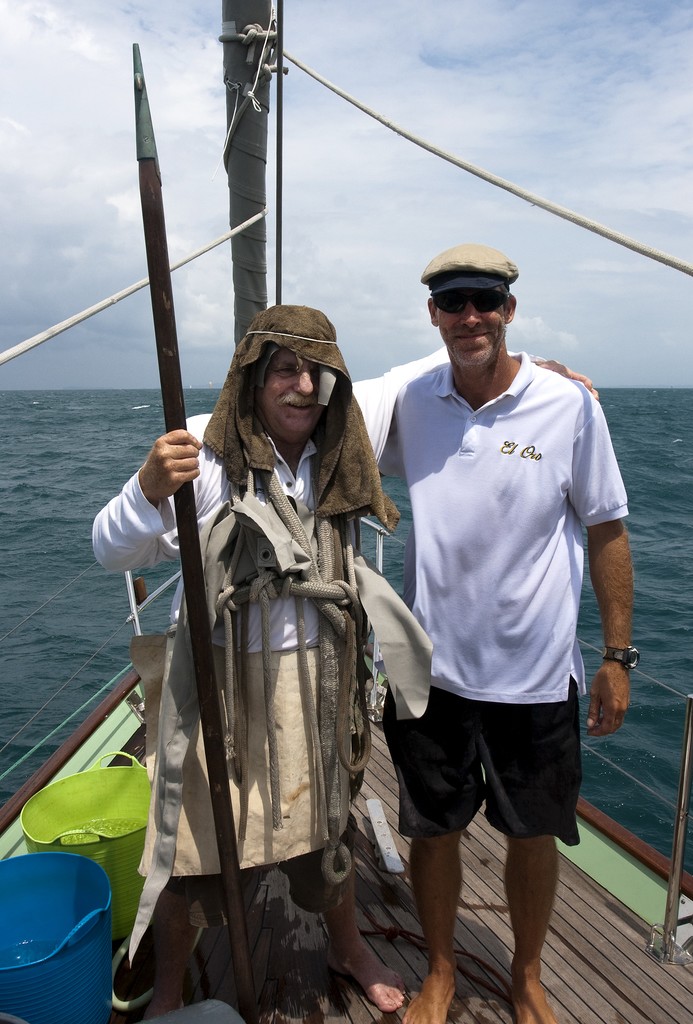 Neptune Regatta 2011. Capt Simon Blundell, El Oro, and King Neptune himself. photo copyright Guy Nowell http://www.guynowell.com taken at  and featuring the  class