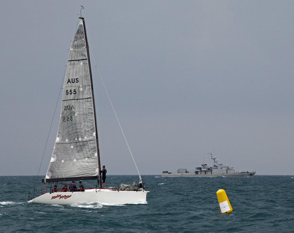 Neptune Regatta 2011. Kukukerchu and KRI Kala Hitam on the equator. © Guy Nowell http://www.guynowell.com