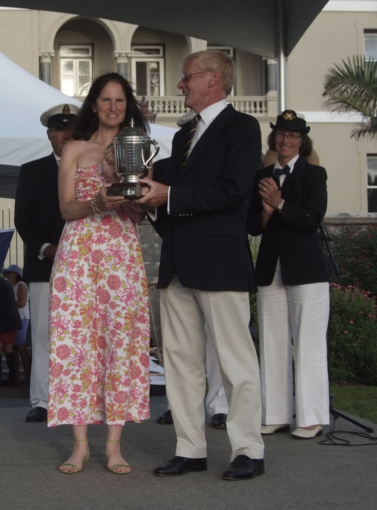 Patricia Young, navigator of 'Carina' presented with the George W Mixter trophy - 2010 Newport Bermuda Race photo copyright Barry Pickthall/PPL http://www.pplmedia.com taken at  and featuring the  class
