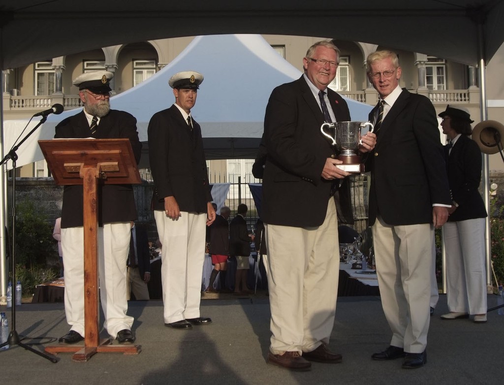 Neal Finnegan skipper of Clover III collects the Carleton Mitchell Finisterre trophy from Sir Richard Gozner, Governor of Bermuda - 2010 Newport Bermuda Race © Barry Pickthall/PPL http://www.pplmedia.com