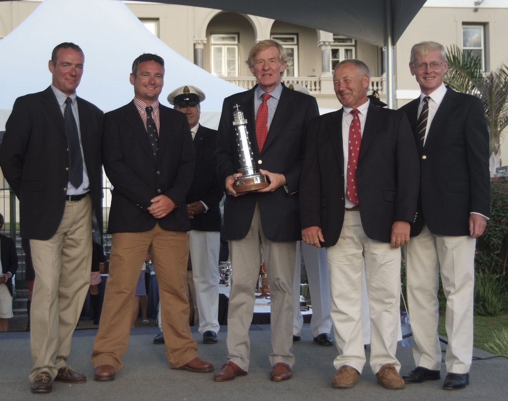Sir Geoffrey Mulcahy and the  crew of 'Noonmark VI, winners of the Gibbs Hill Lighthouse trophy - 2010 Newport Bermuda Race photo copyright Barry Pickthall/PPL http://www.pplmedia.com taken at  and featuring the  class