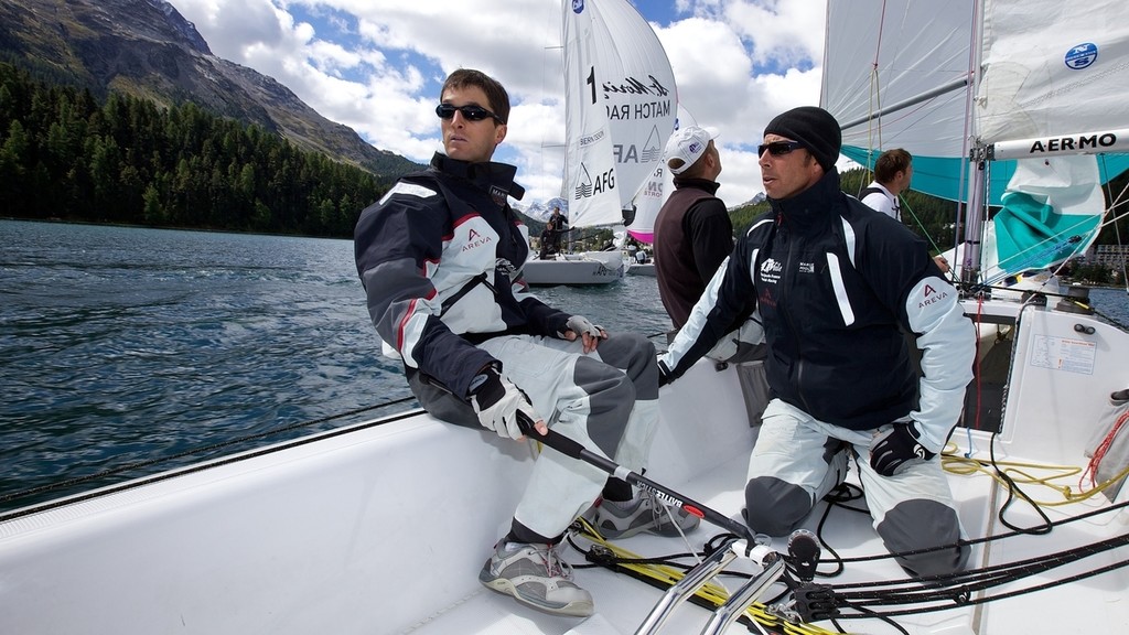 On board with Mathieu Richard and his crew at the St Moritz Match Cup 2010. World Match Racing Tour. St Moritz, Switzerland. 31st August 2010. Photo: Ian Roman/Subzero Images. photo copyright Gareth Cooke Subzero Images/Monsoon Cup http://www.monsooncup.com.my taken at  and featuring the  class