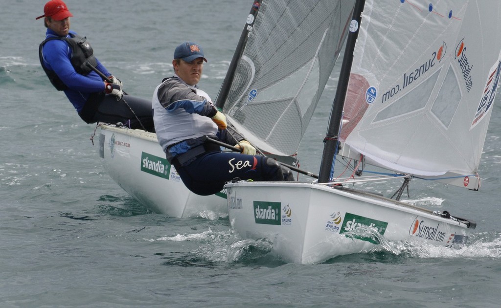 Brendan Casey (AUS) and Zach Railey (USA) in action in the Finn class on day 6, the final day of racing at the Skandia Sail for Gold Regatta. © onEdition http://www.onEdition.com