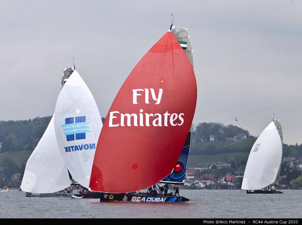 Sea Dubai with its sponsors, Fly Emirates kite - RC 44 Austria Cup 2010 photo copyright Nico Martinez http://www.nicomartinez.com taken at  and featuring the  class