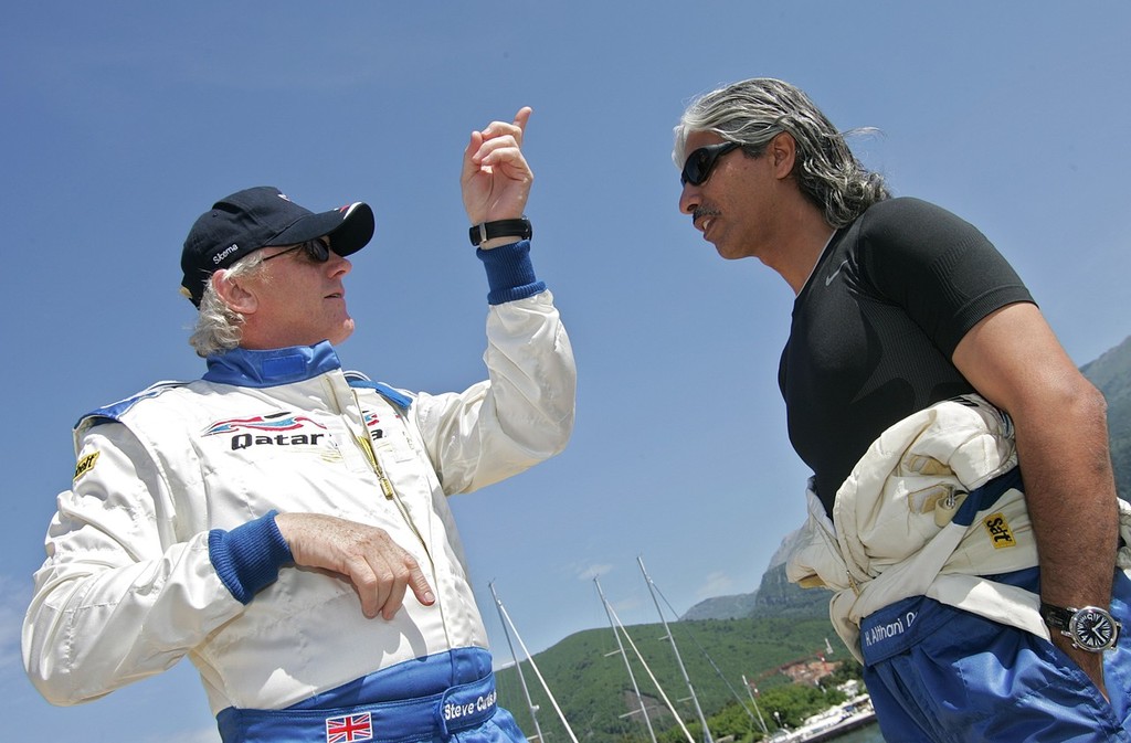 Eight-time World champion throttleman and driver Sheikh Hassan bin Jabor Al-Thani talking tactics - the pair will race in Australia (at Mackay) next this weekend. photo copyright Nigel Quilter http://www.class-1.com/ taken at  and featuring the  class