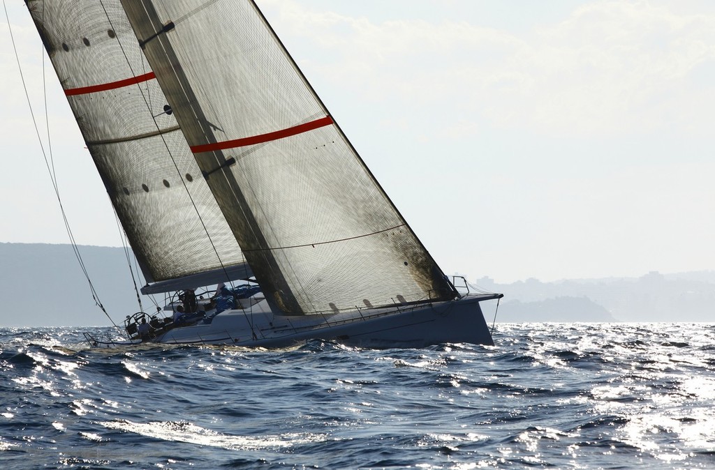 Singularity a Lutra 80 Canting keel racer cruiser built in Sydney by McConaghy Boats. during her first test sail in Sydney Harbour, Australia.  © SW