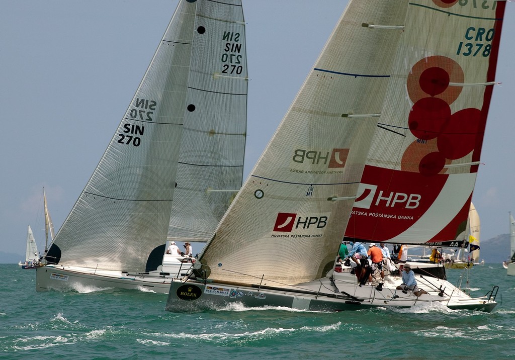 Tantrum (left) and AA set out of the long race. Top of the Gulf Regatta 2010. © Guy Nowell http://www.guynowell.com