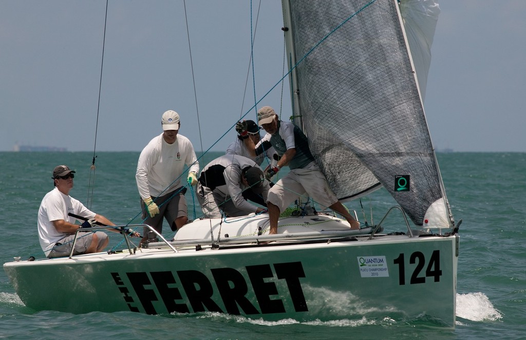 Foredeck tango on The Ferret. Top of the Gulf Regatta 2010. © Guy Nowell http://www.guynowell.com
