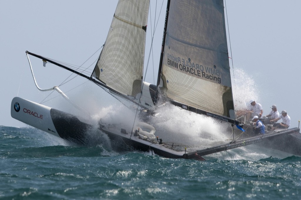 Extreme 40 being used in Valencia to test the Multihull vs Monohull option for the 34th America’s Cup. Can the TV technology learning on the multihull platform be transferred to the Olympics? © BMW Oracle Racing Photo Gilles Martin-Raget http://www.bmworacleracing.com