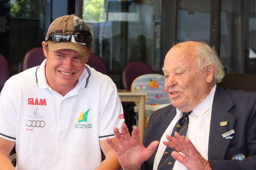 Tom Slingsby with Len Welpole - Gosford Sailing Club Patron. Photo: Bard Haerland photo copyright Gosford Sailing Club taken at  and featuring the  class